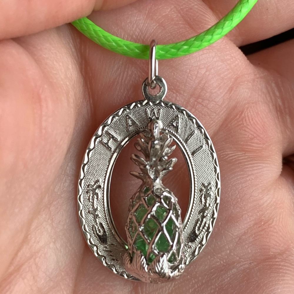 Vintage Sterling Hawaii Green Pineapple Necklace
